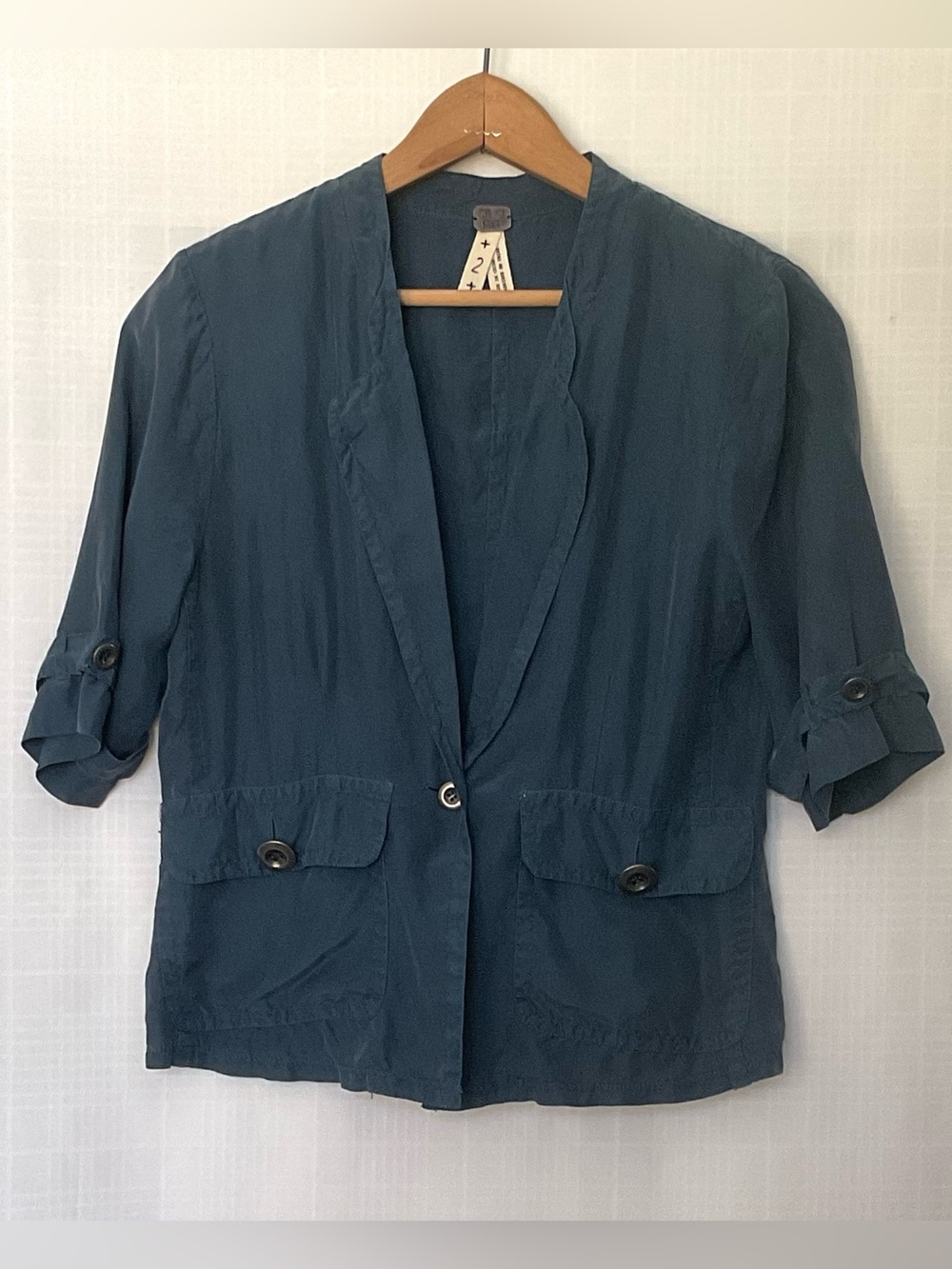 🌱We The Free Silk short sleeve blazer in deep Teal Blue